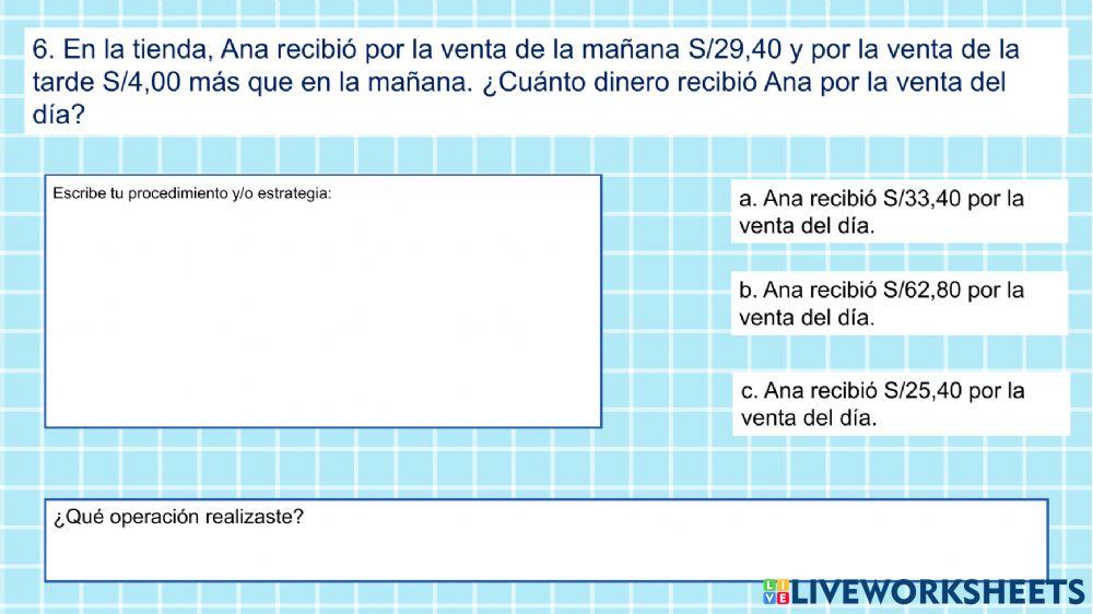 Problemas con dinero en soles y céntimos