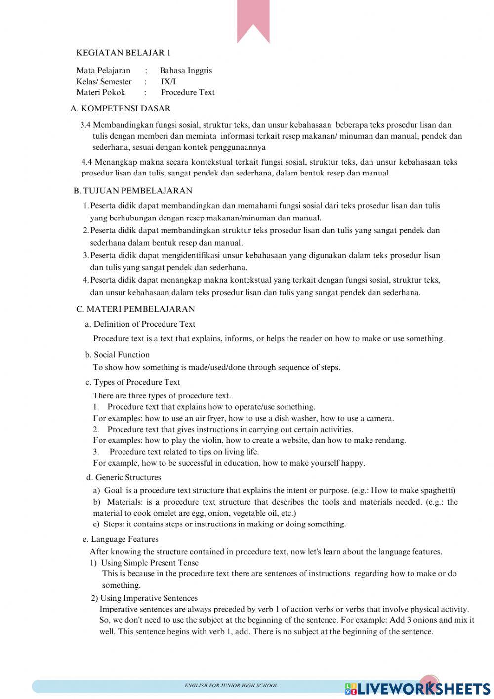 LKPD Bahasa Inggris kelas 9-Procedure Text