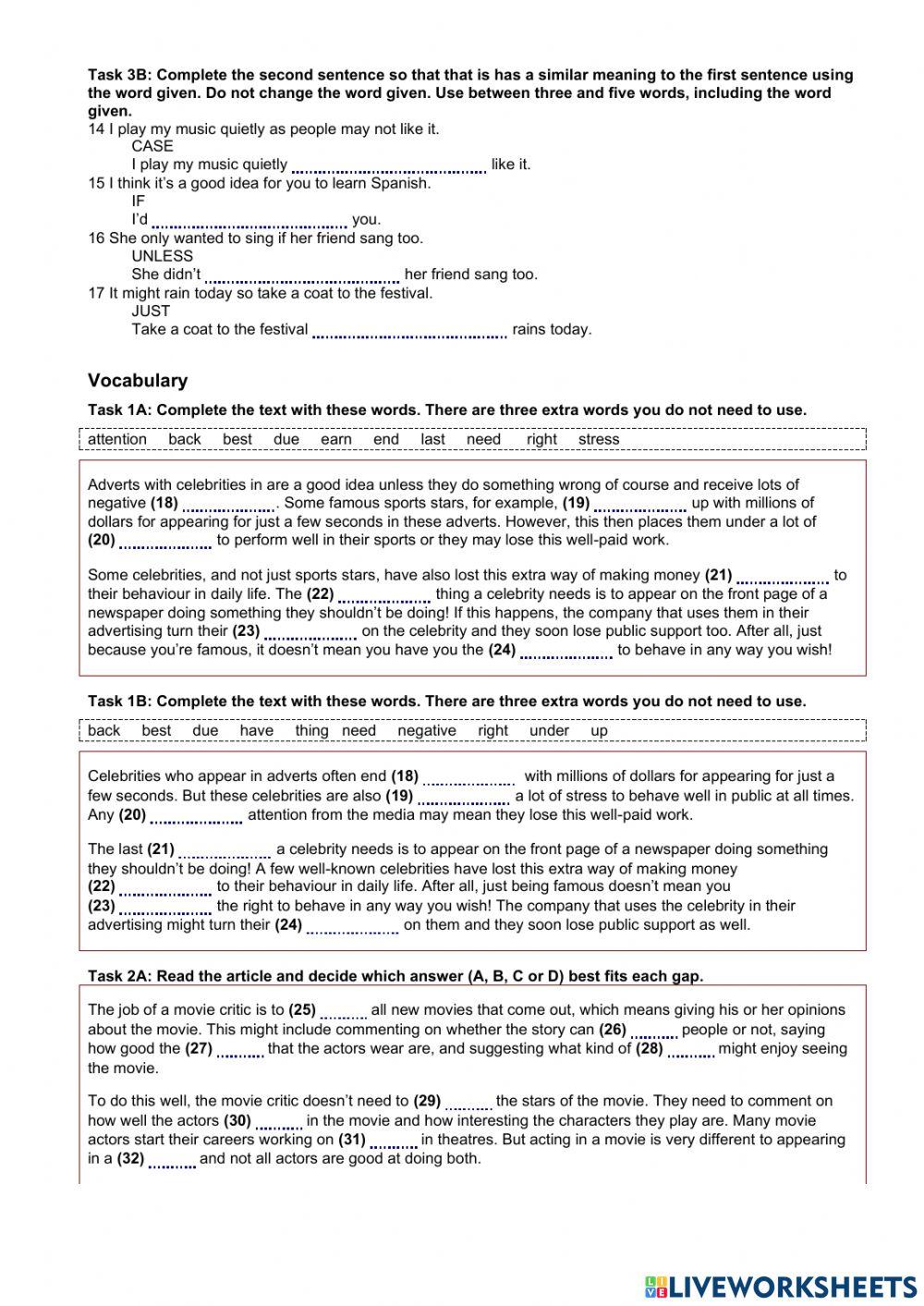 B1: unit 5 language test