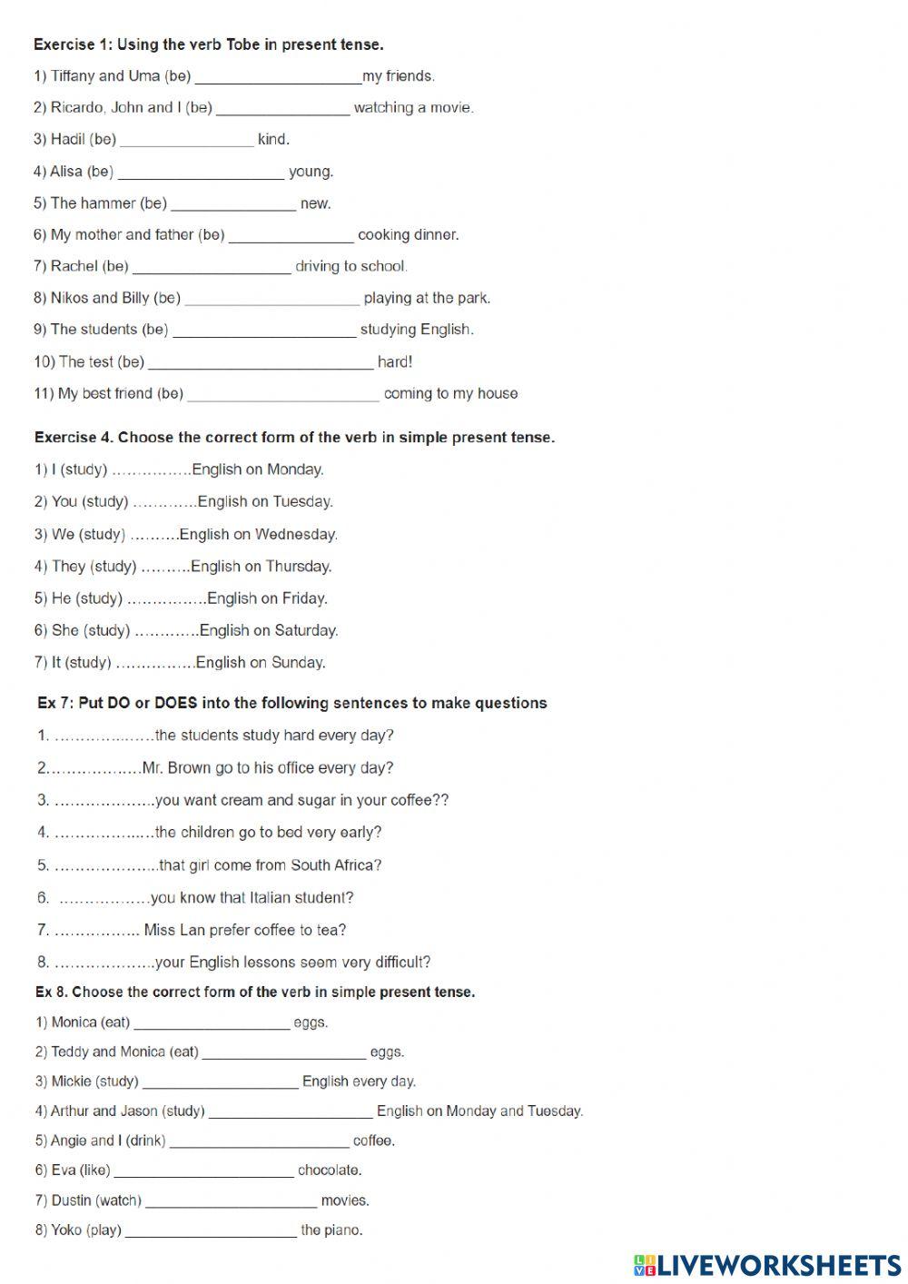 Simple Present online exercise for Elementary | Live Worksheets