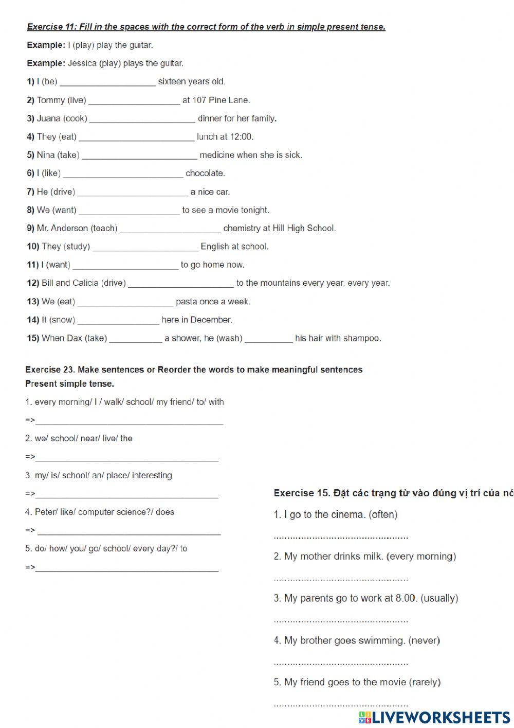Simple Present online exercise for Elementary | Live Worksheets