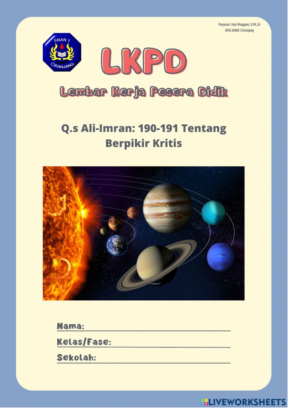 Berfikir kritis (Q.s ali-Imran: 190-191