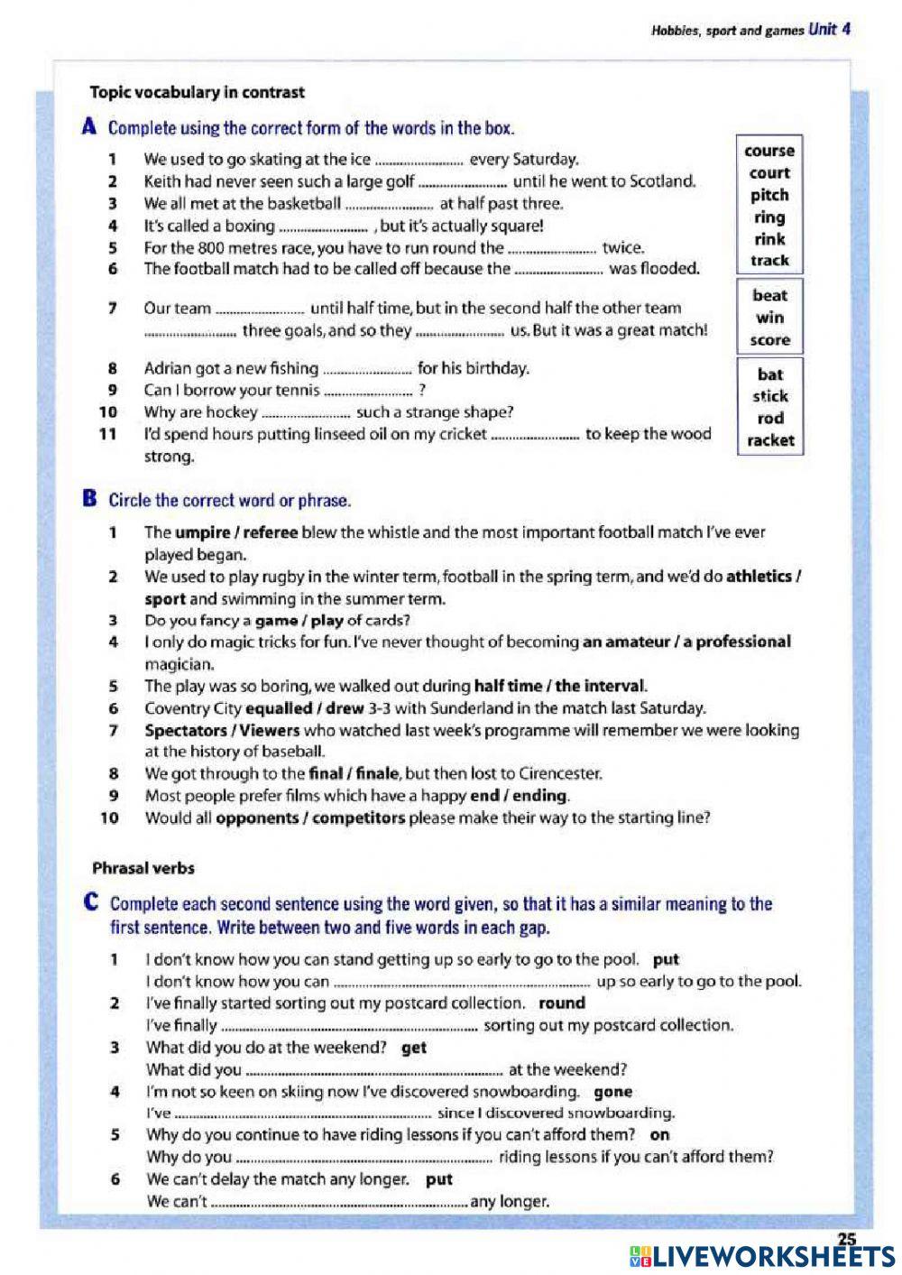 Hobbies, Sport, Games