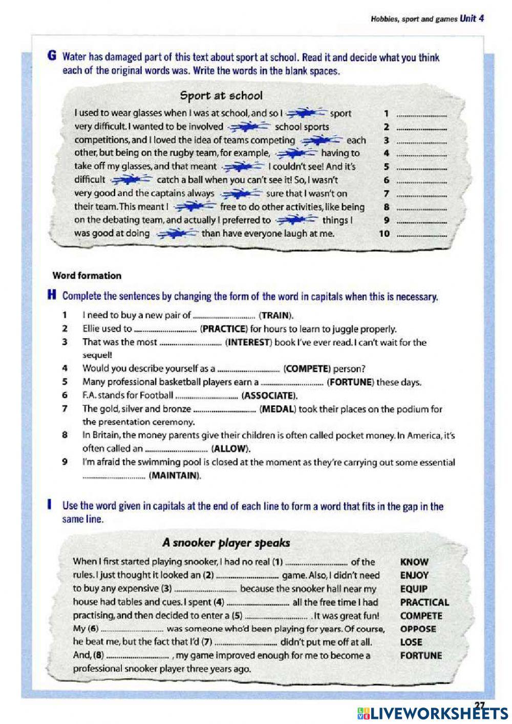 Hobbies, Sport, Games