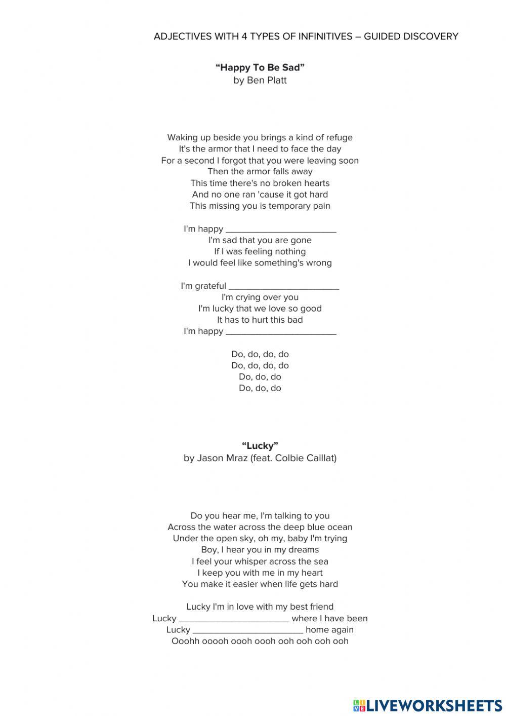 Adjectives with 4 types of infinitives – guided discovery