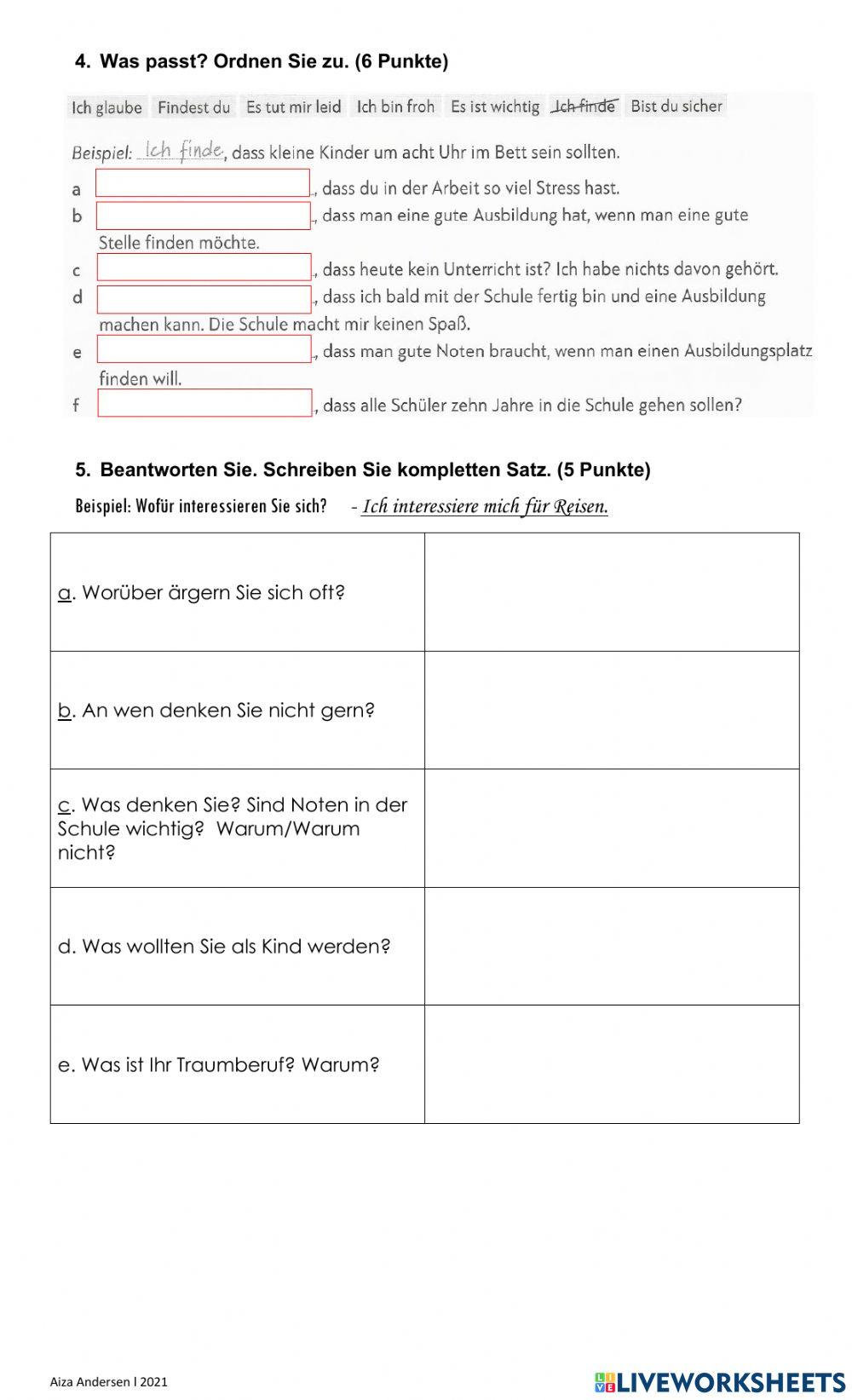 A2 Test zu Lektion 5 und 6 (b)