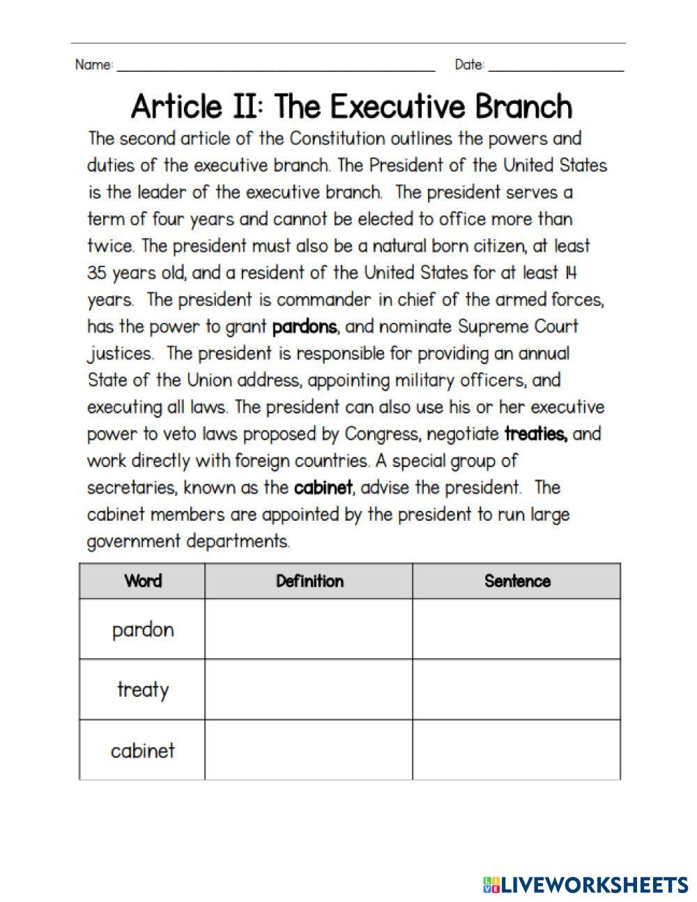 The Civics Worksheet On The Executive Branch That Makes Learning Fun - 33f3zmf