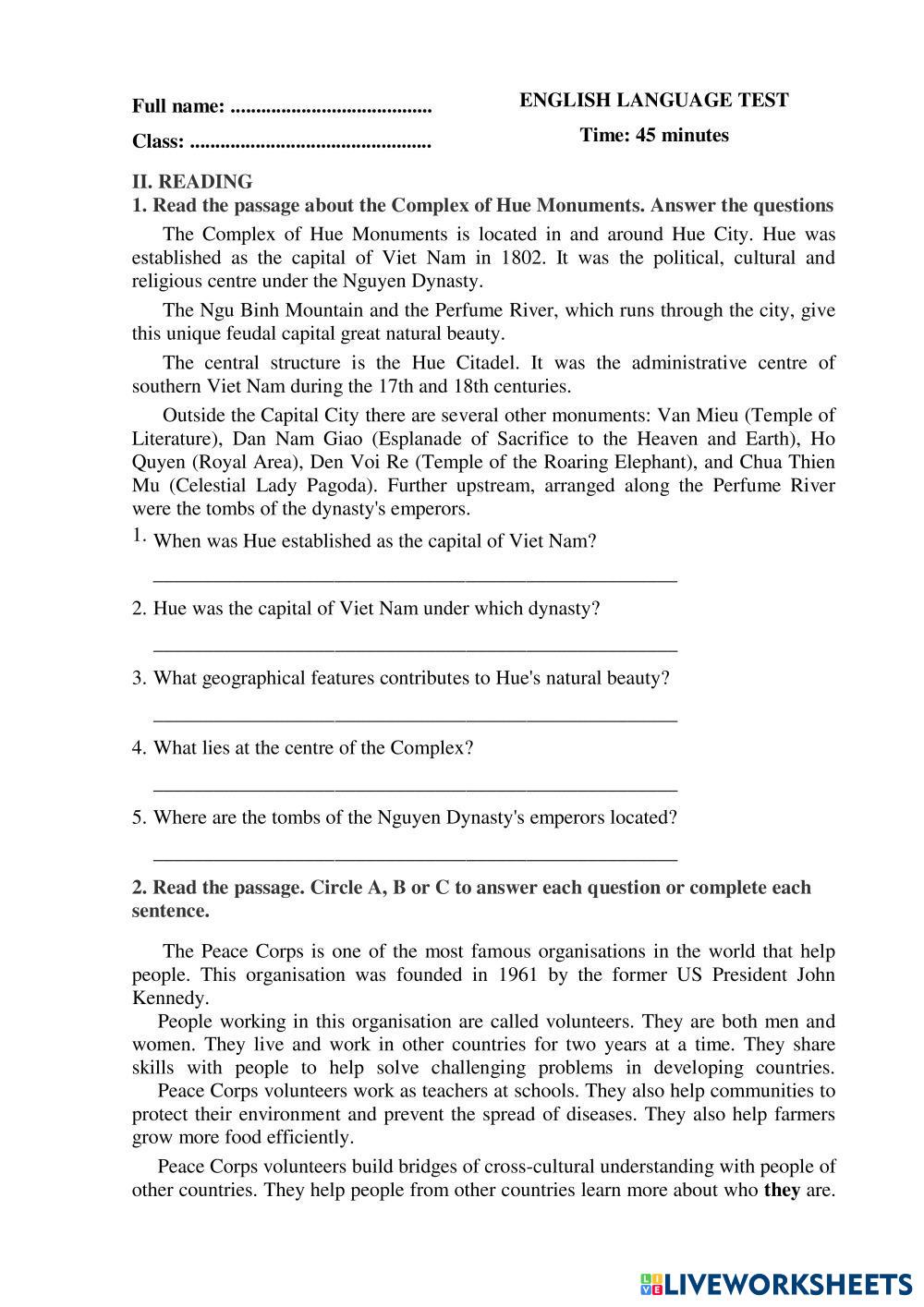English Live Worksheets