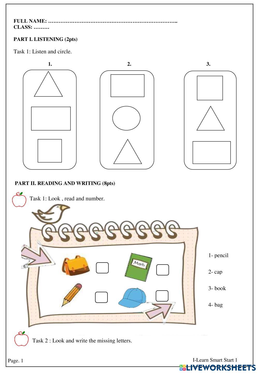 Homework for grade 1 (Smart) | Live Worksheets