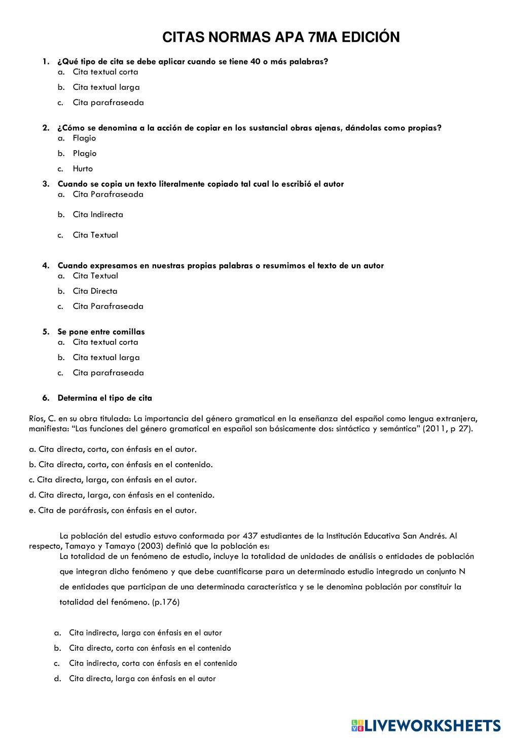 CITAS NORMAS AP… | Free Interactive Worksheets | 7230579, image size:1000x1455