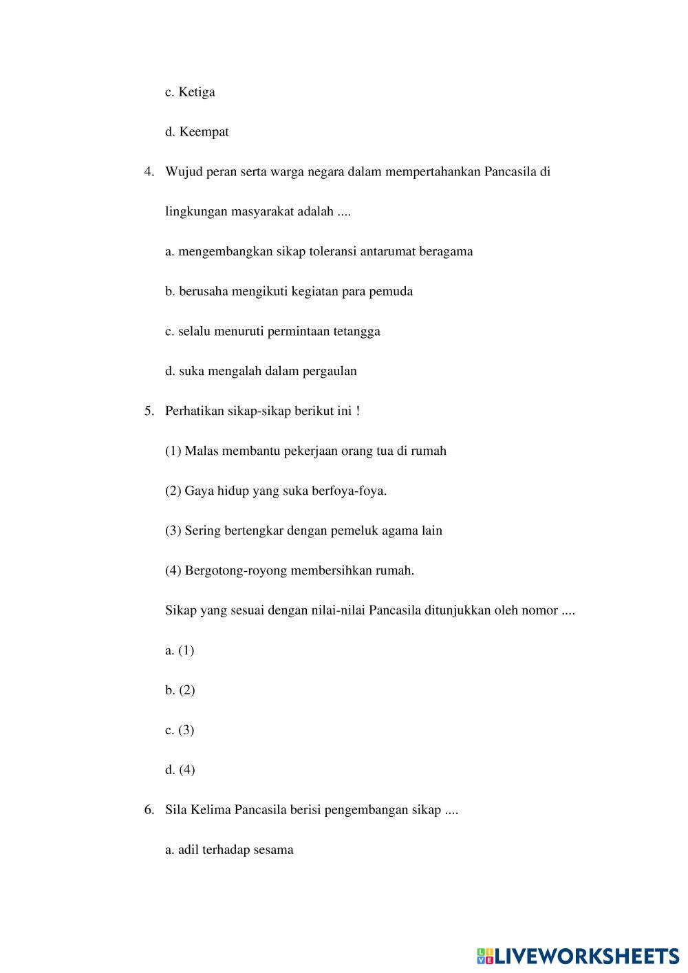 Pts pkn kelas 6 live worksheets
