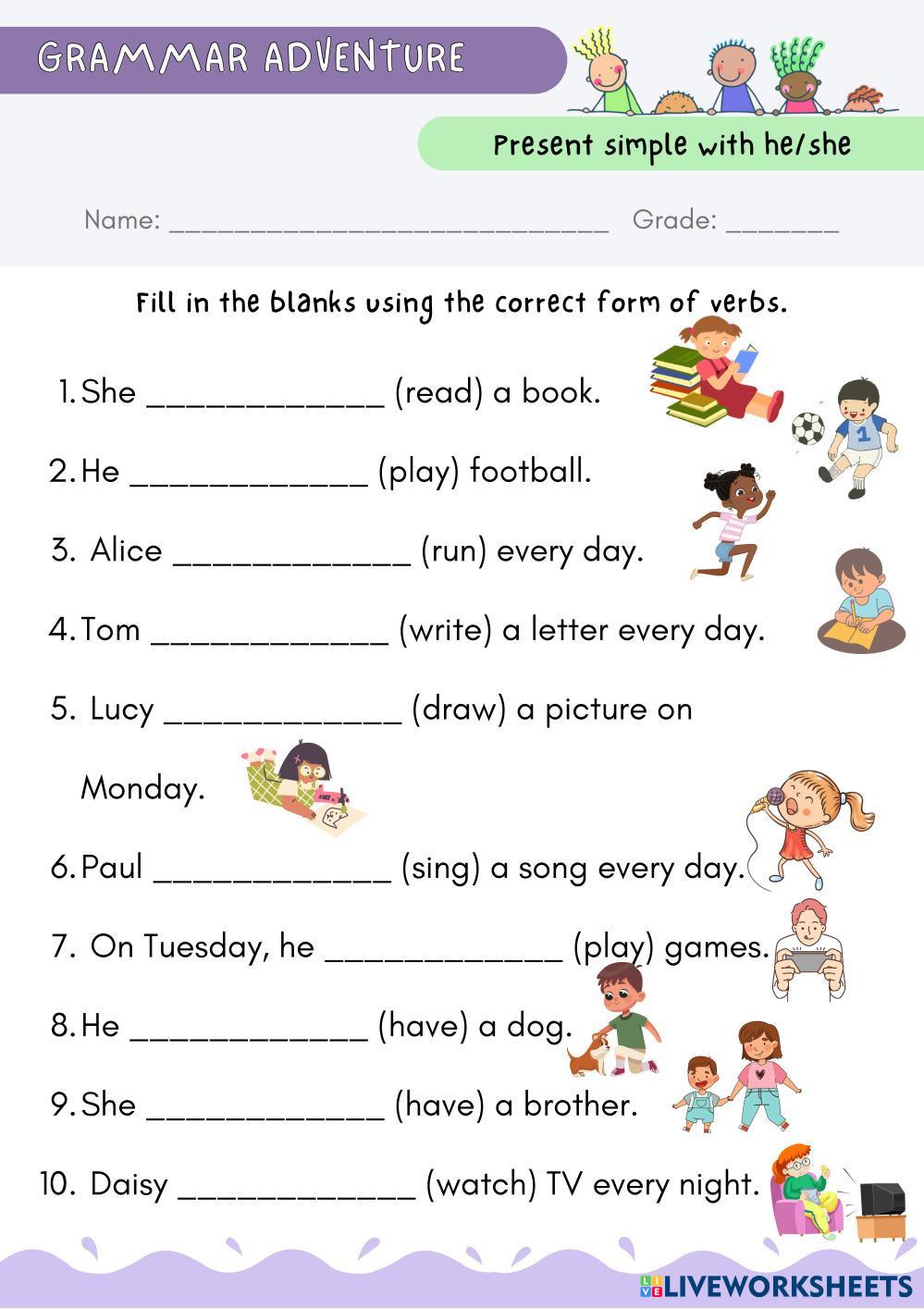 GE2-Present simple (He/She) | Live Worksheets