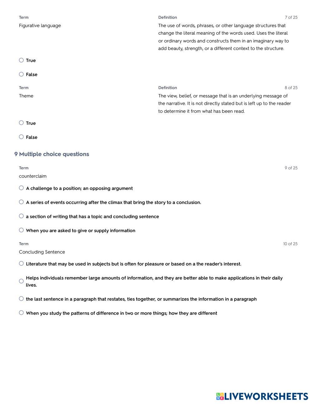 6th Grade ELA L Free Interactive Worksheets 7247578