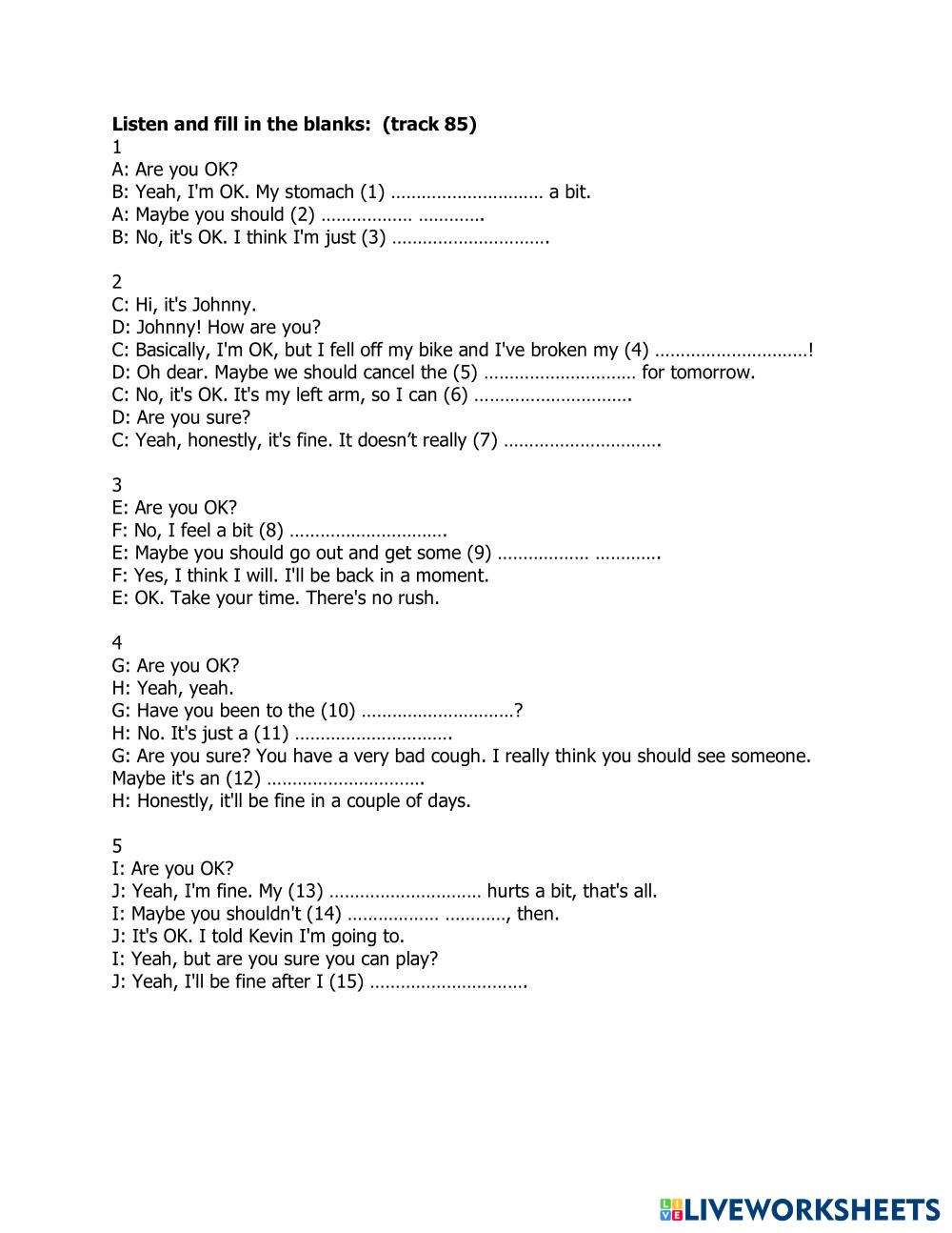 Unit 12 listen and fill in the blanks live worksheets