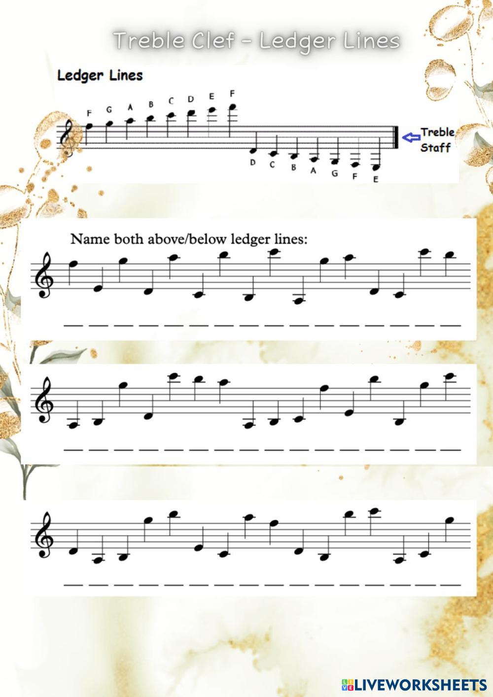Treble Clef Ledger Lines Live Worksheets