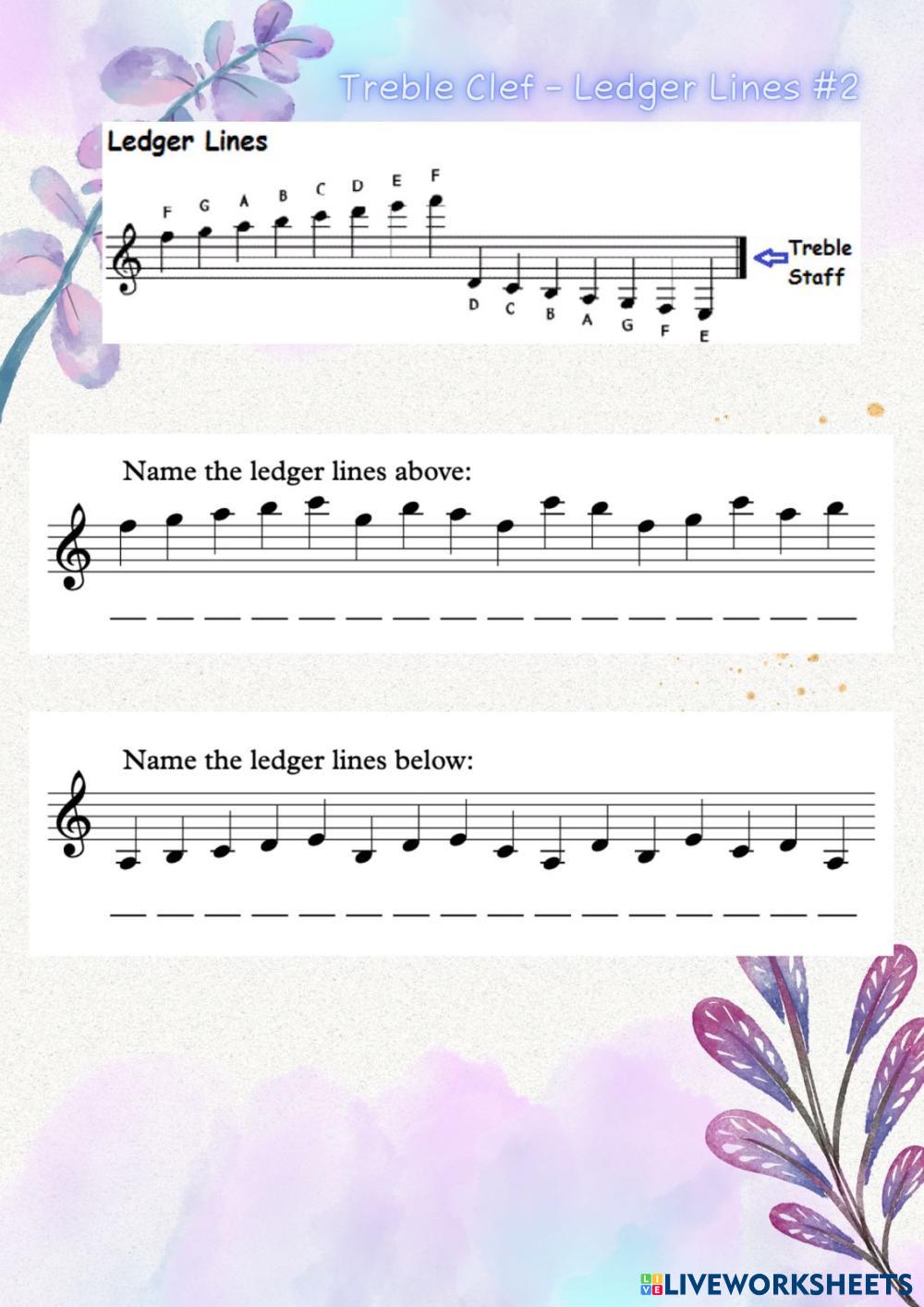 Treble Clef Ledger Lines #2 Live Worksheets