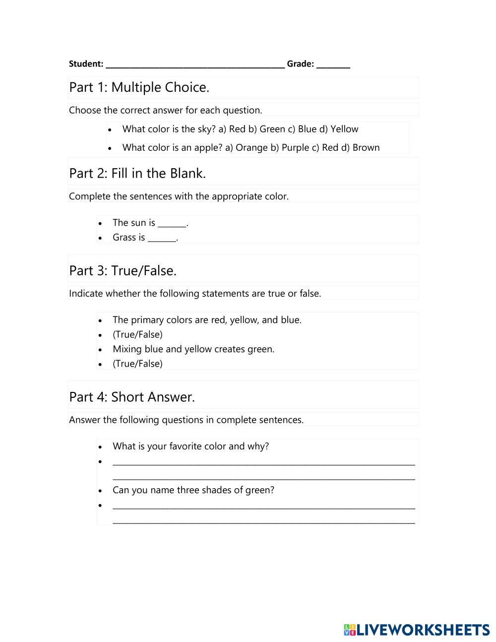 Colors Live Worksheets