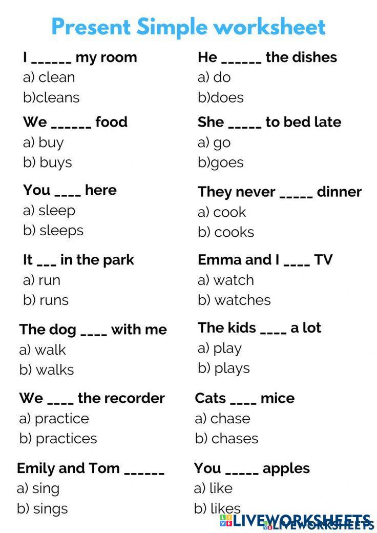 live worksheets present simple for kids
