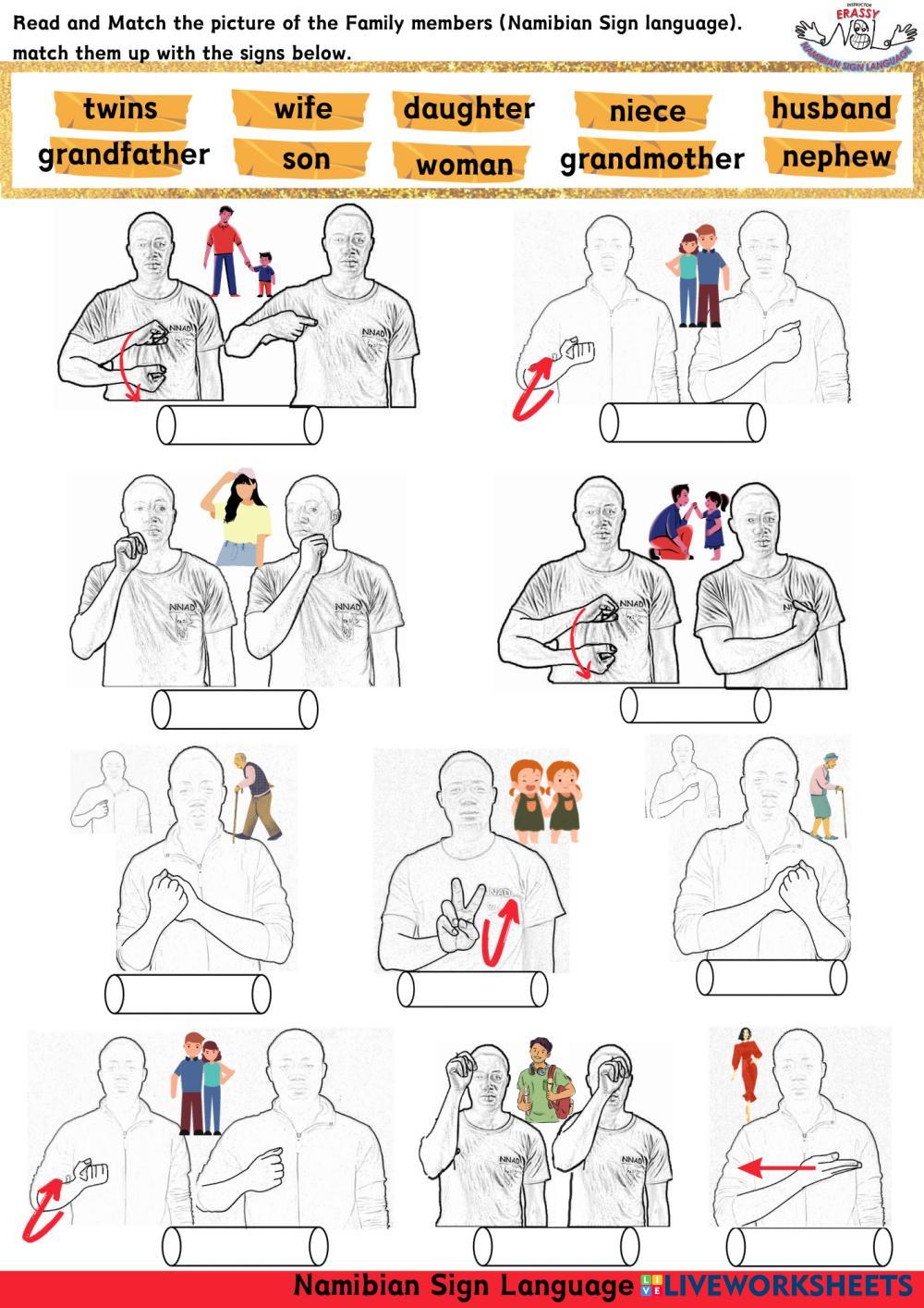 family members (Namibian Sign Language) 2 Live Worksheets