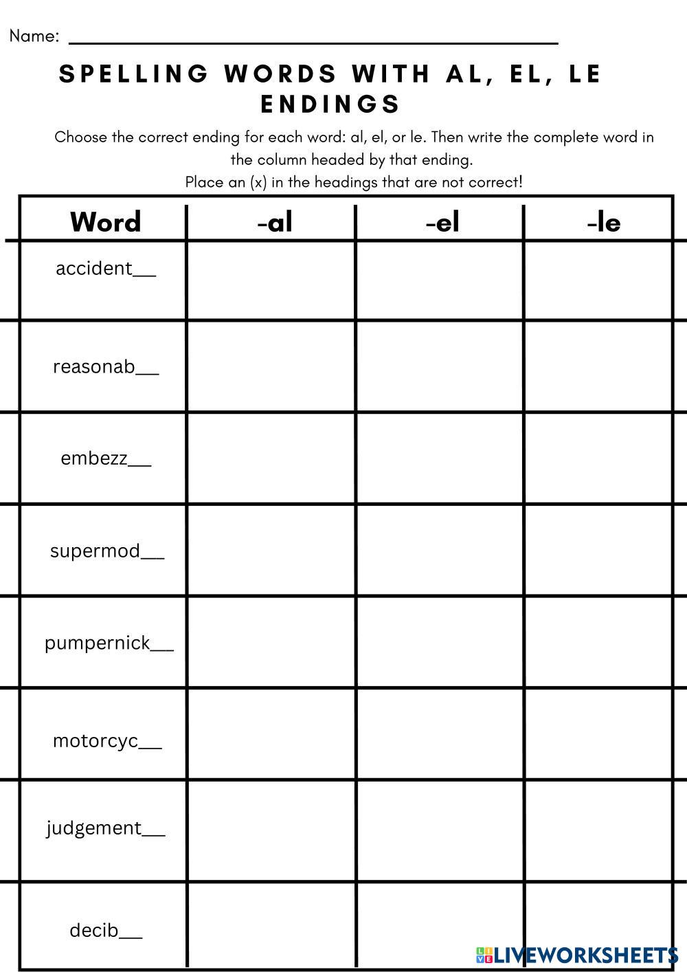 When To Spell Words With El At The End