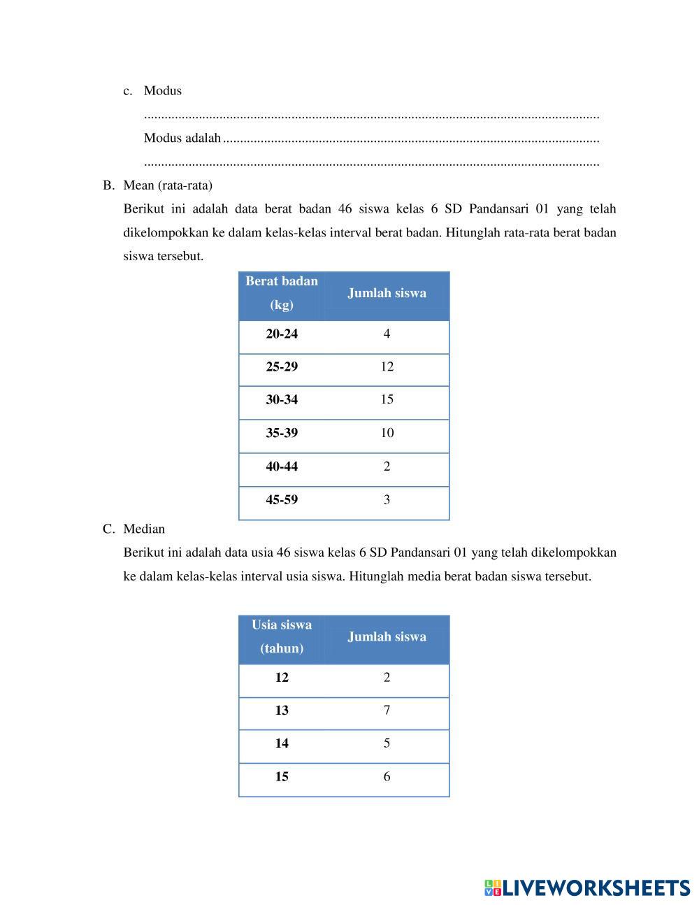 LKPD STATISTIKA (MODUS, MEDIAN MEAN) 7310326 | khamilah