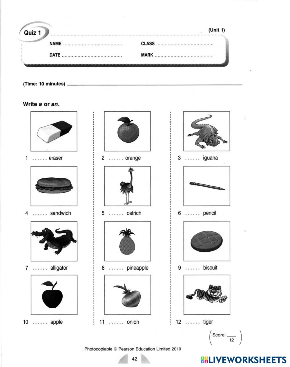 a/an | Live Worksheets