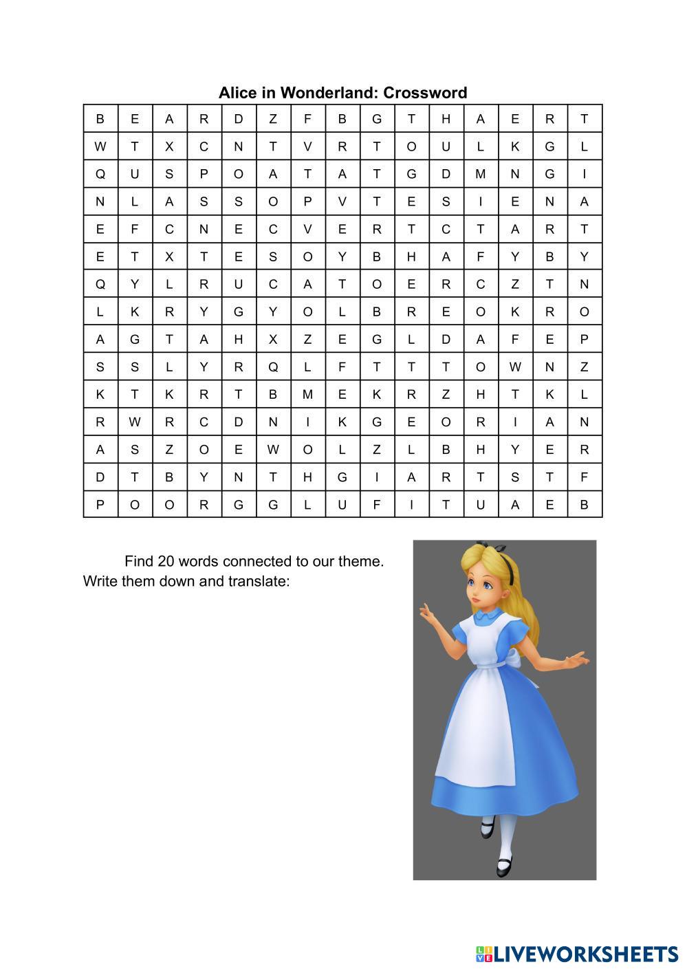 Alice in Wonderland Crossword Live Worksheets