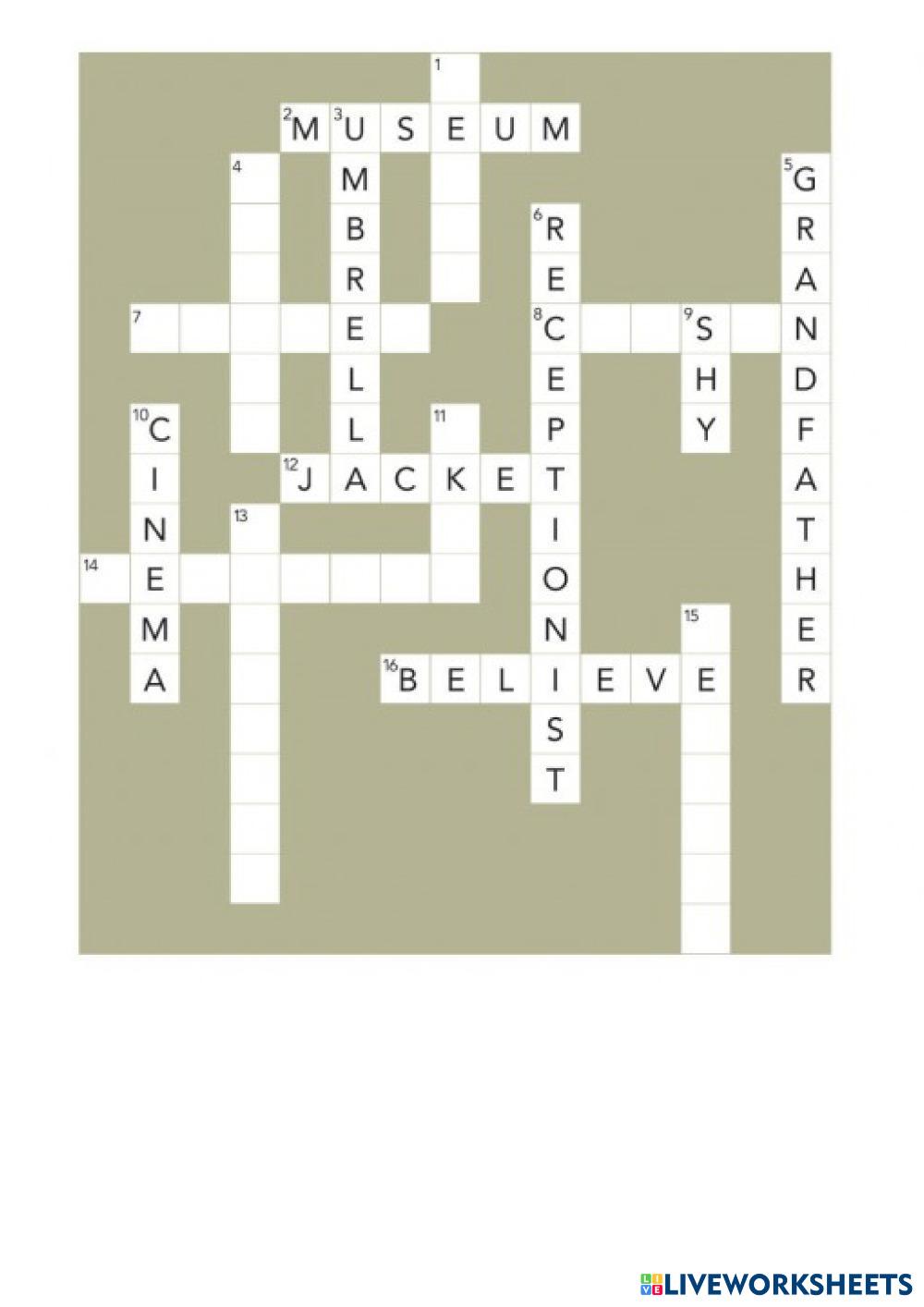Half a crossword Live Worksheets