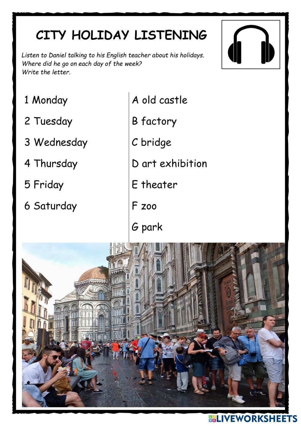 City Holiday Listening A2 (Places Around Town) Live Worksheets