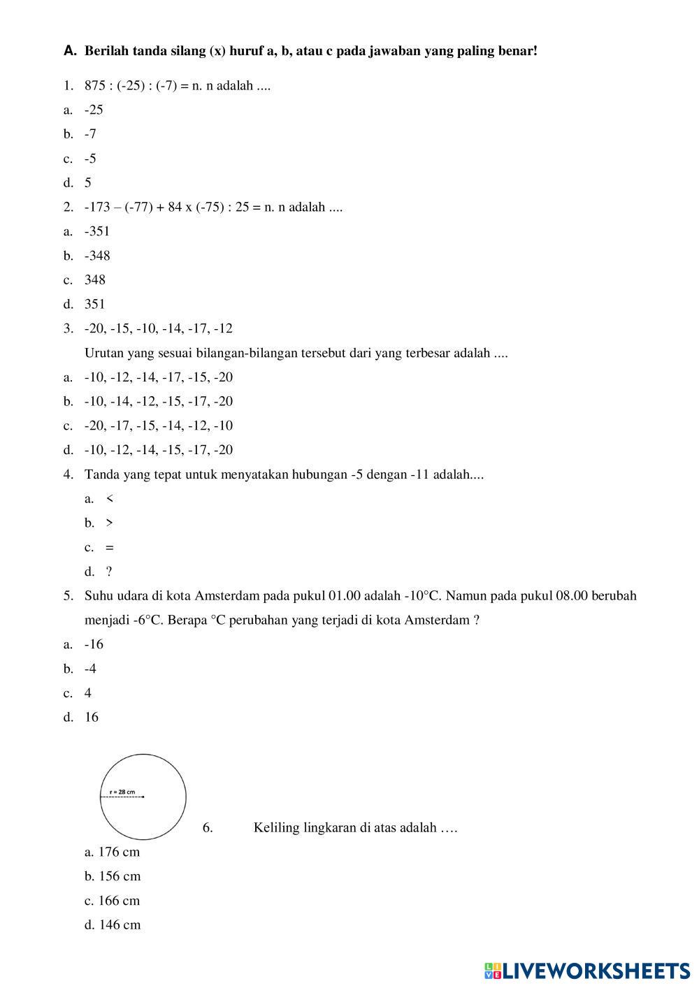 SAS Matematika | Live Worksheets