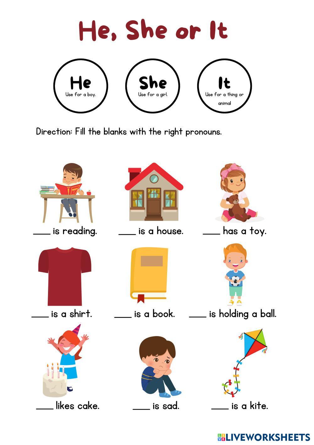 He, She or It | Free Interactive Worksheets | 7364594