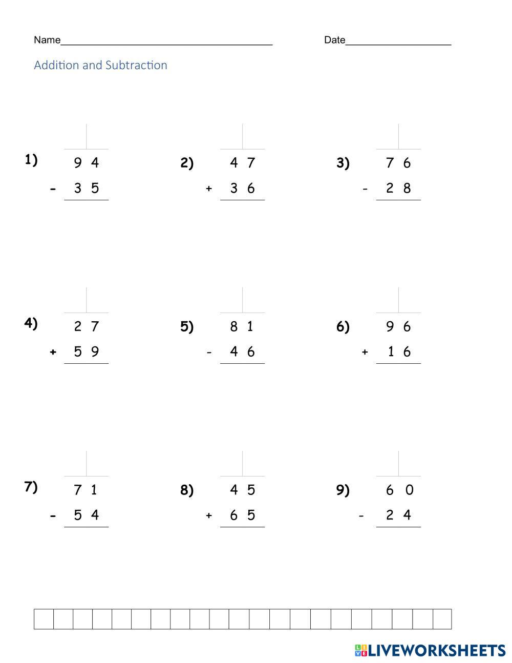 2 Digit Add and Subtract with Regrouping | Live Worksheets