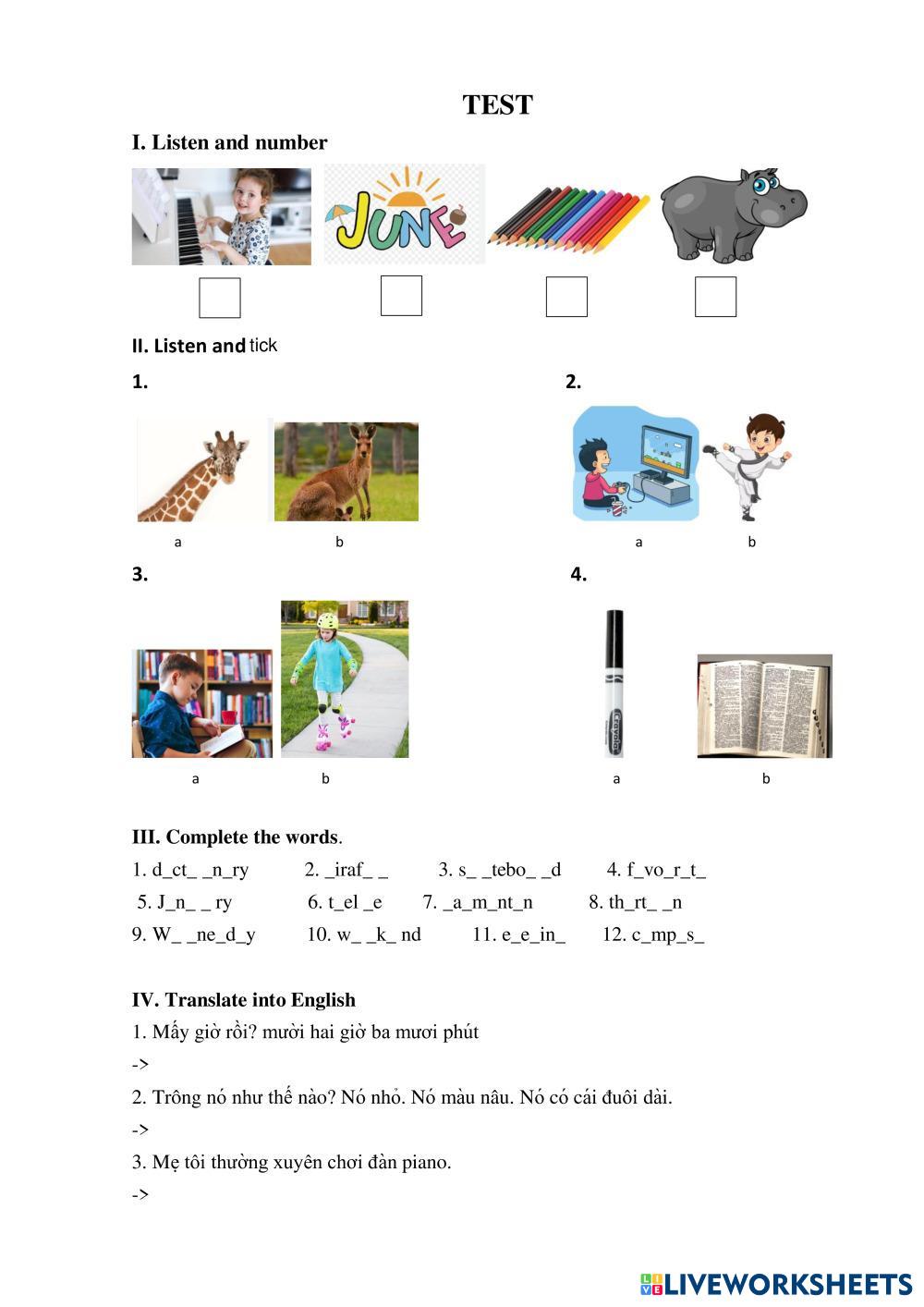 Test 1 _ Grade 4 | Live Worksheets