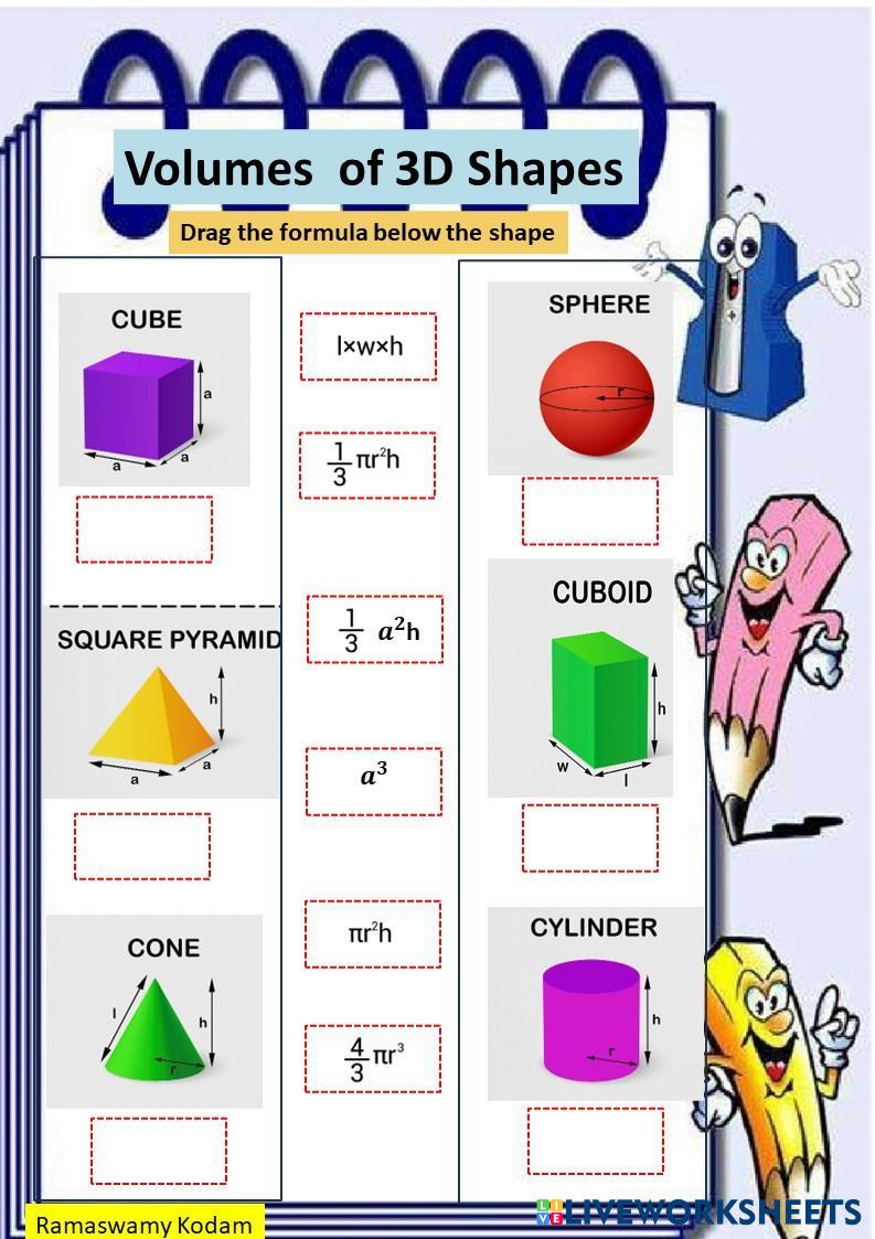 volumes of 3D shapes Live Worksheets