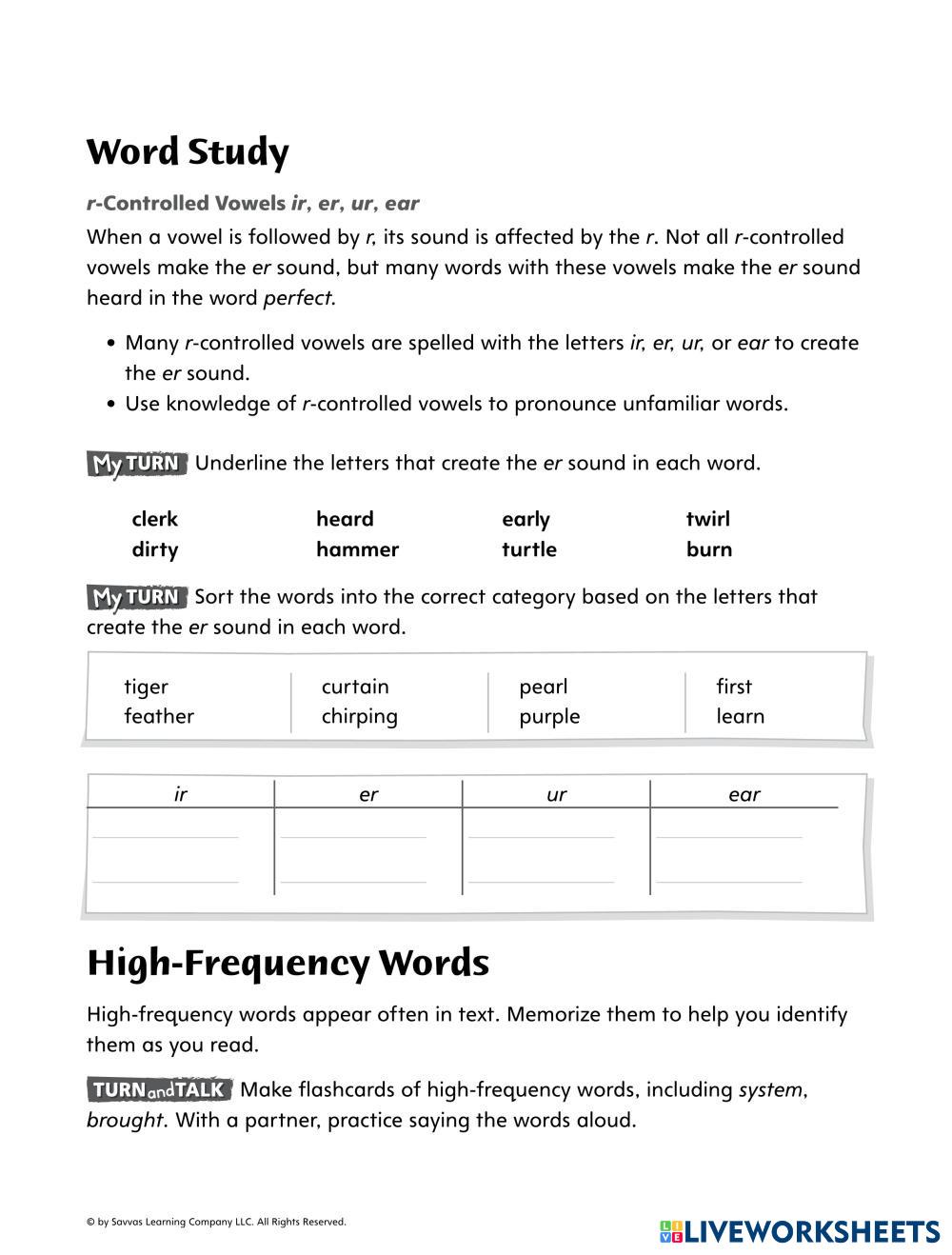 r Controlled Vowels Live Worksheets