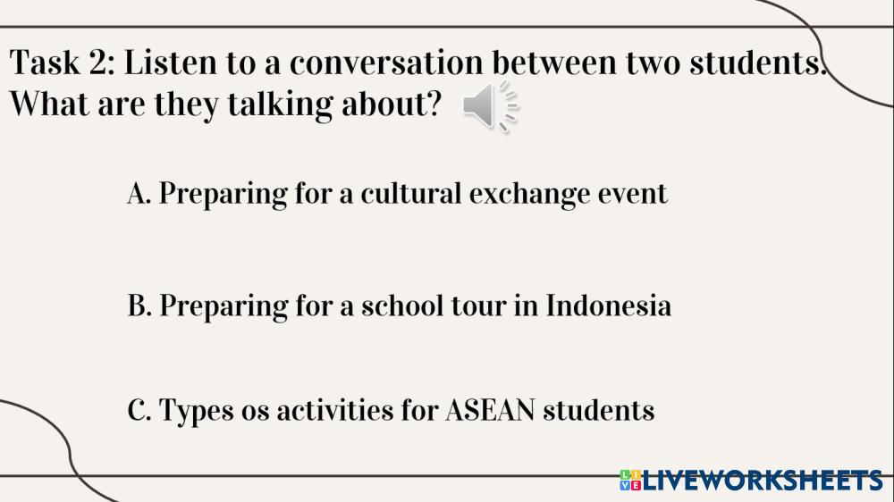 Task 2 listen live worksheets