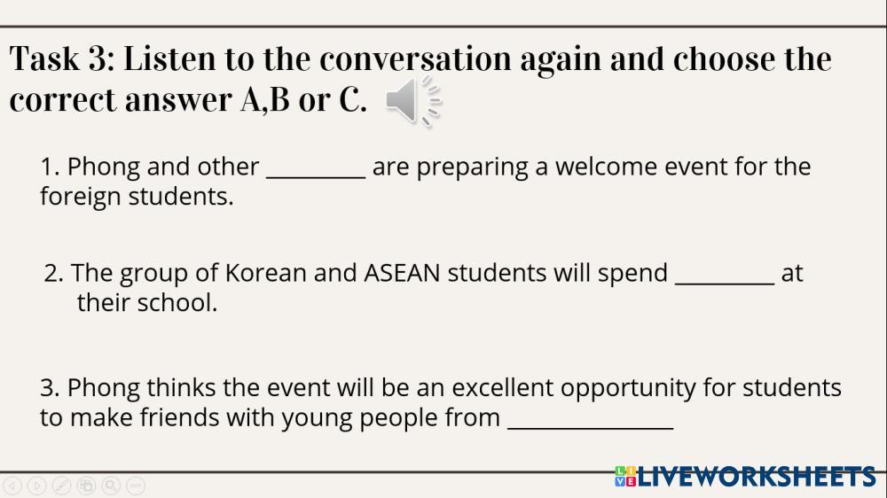 Task 2 listen live worksheets