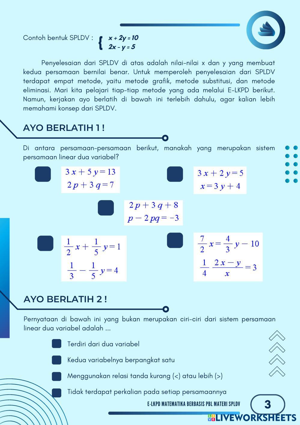 7423456 | E-LKPD Sistem Persamaan Linear Dua Variabel