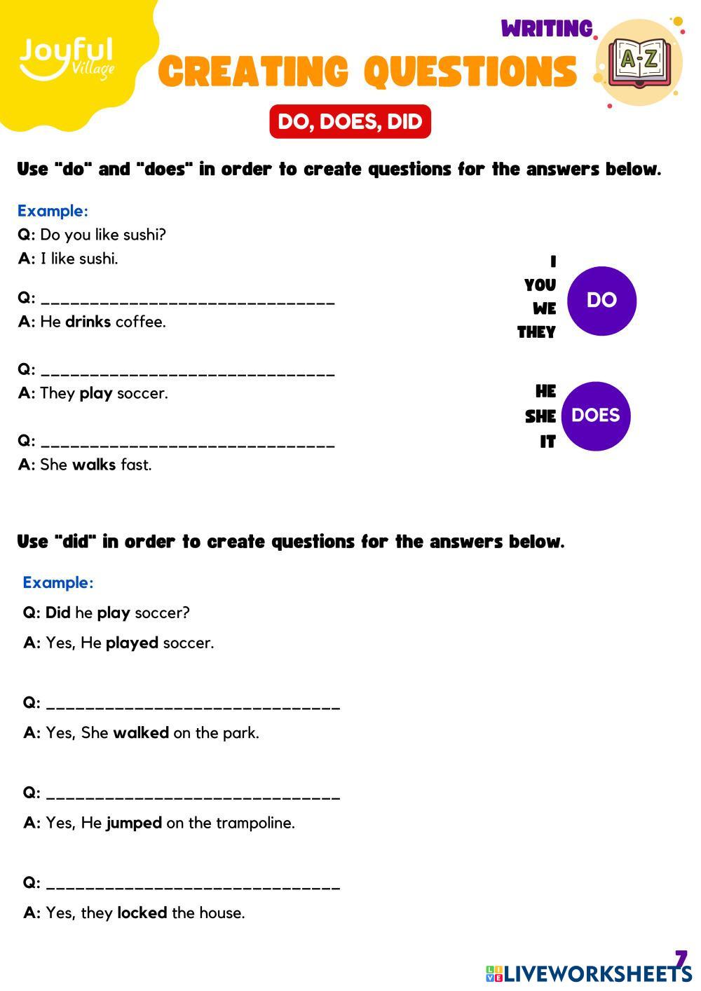 do, does, did | Free Interactive Worksheets | 7427622