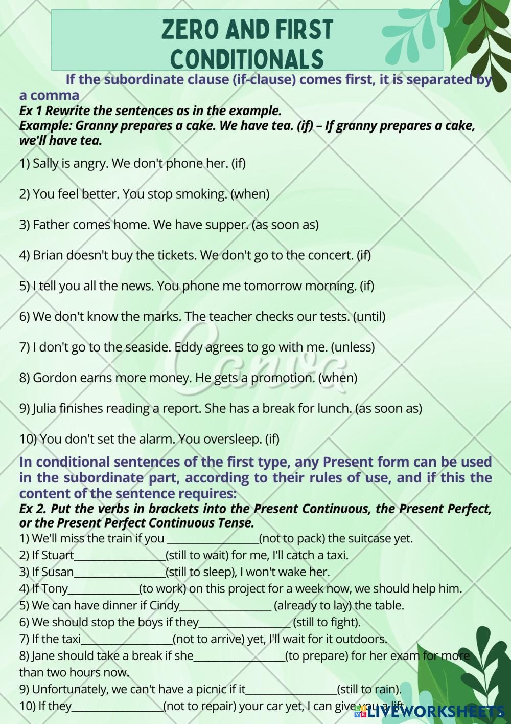 Zero and First Conditionals | Live Worksheets