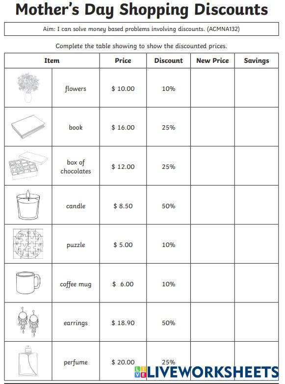 Percentage Discount Live Worksheets Percentage Discount Live Worksheets