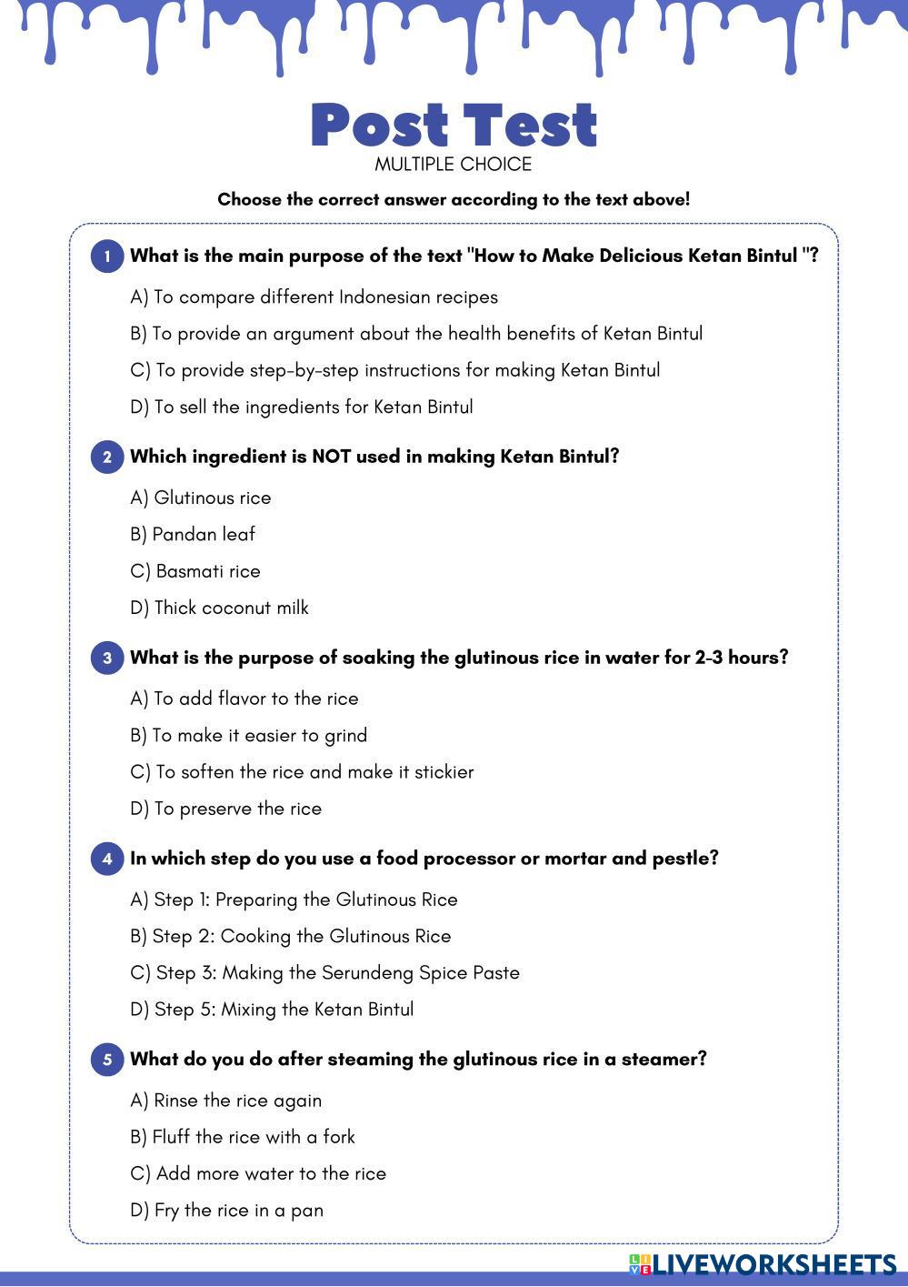 POST TEST PROCEDURE TEXT Live Worksheets