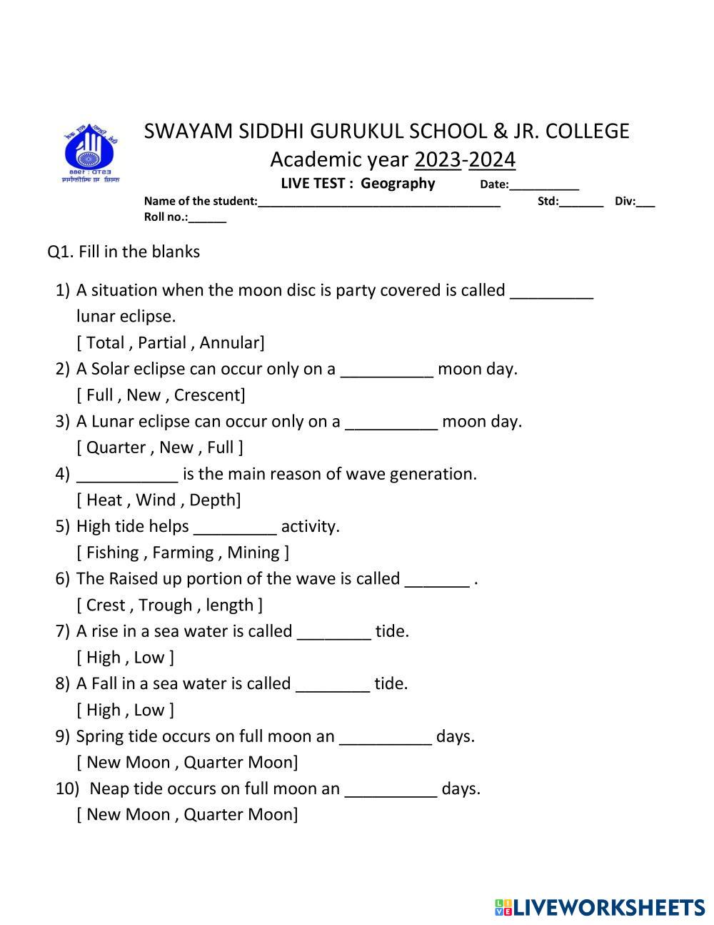 Geography Live Test Live Worksheets Geography Live Test Live Worksheets