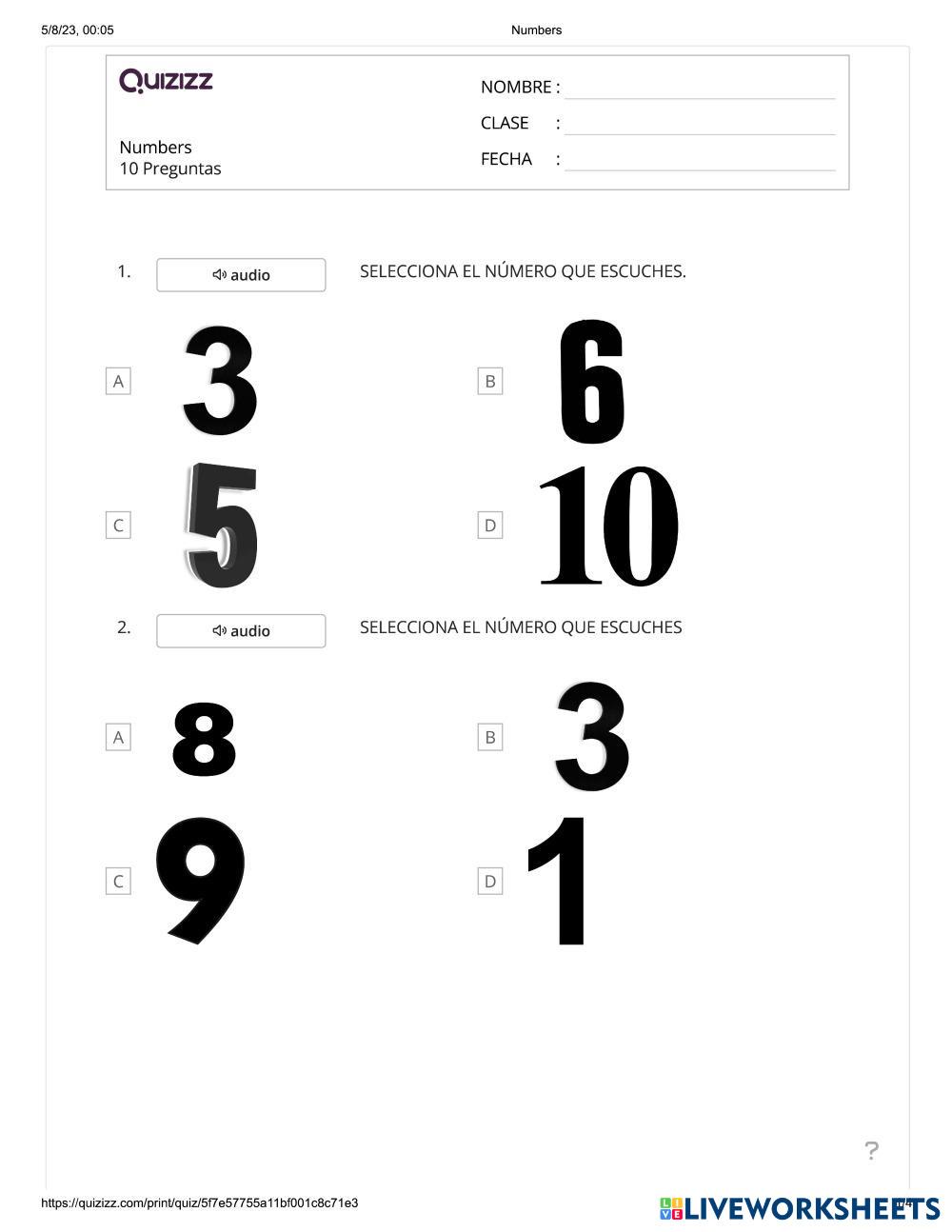 THE NUMBERS PRACTICE | Live Worksheets