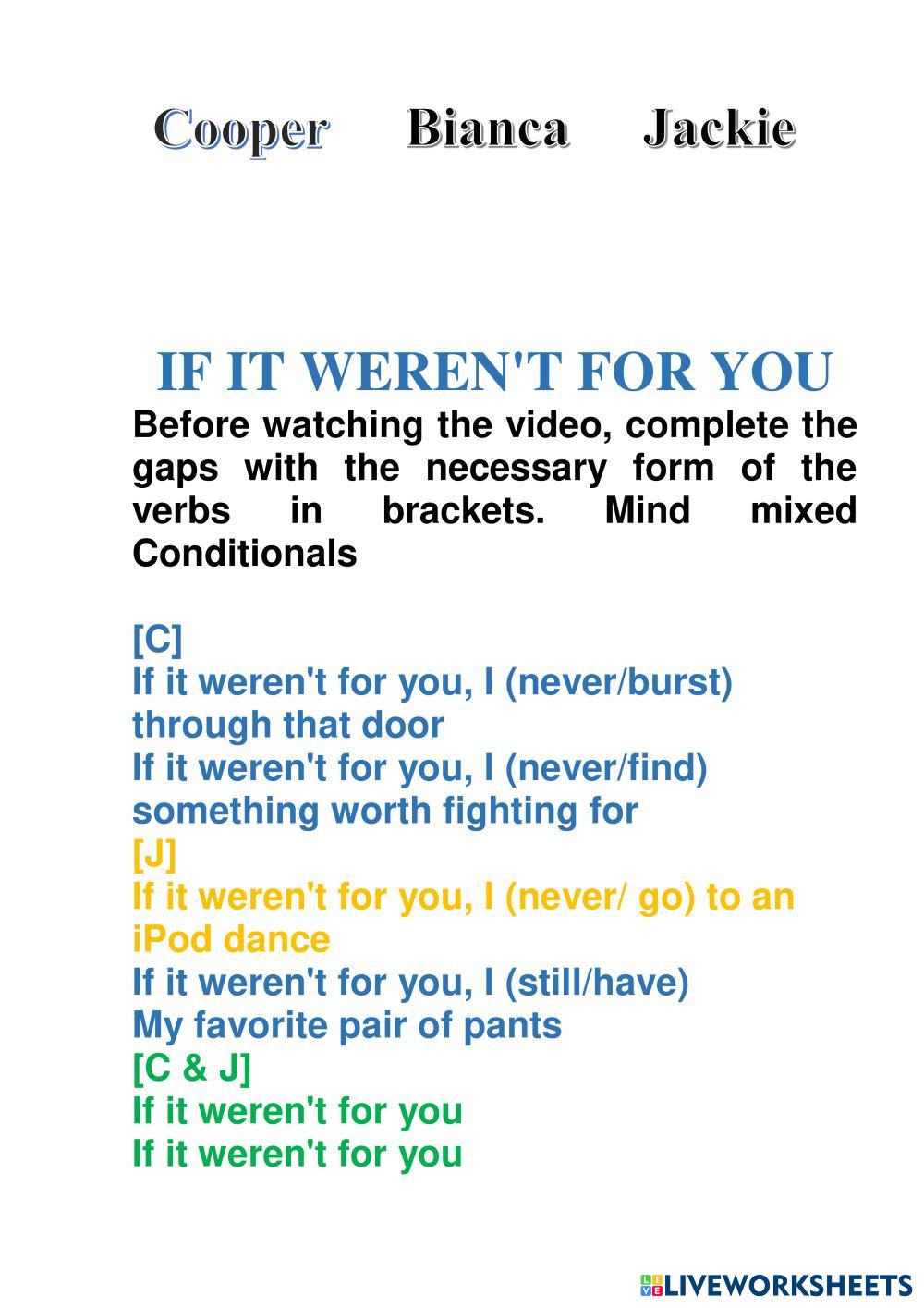 If It Weren't For You Finmar Lyrics If it weren't for you | Live Worksheets