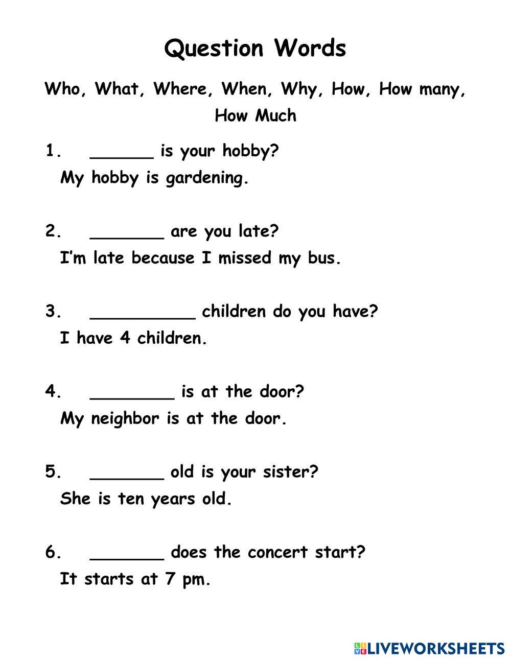 7122770 | Question Words | NancyESL | LiveWorksheets