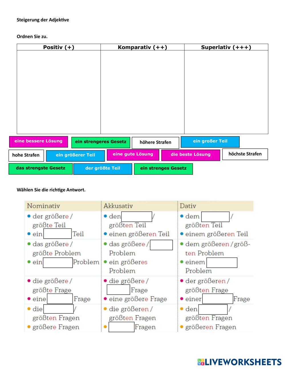 Steigerung Von Adjektiven Englisch übungen Pdf (B1) Steigerung von Adjektiven | Live Worksheets