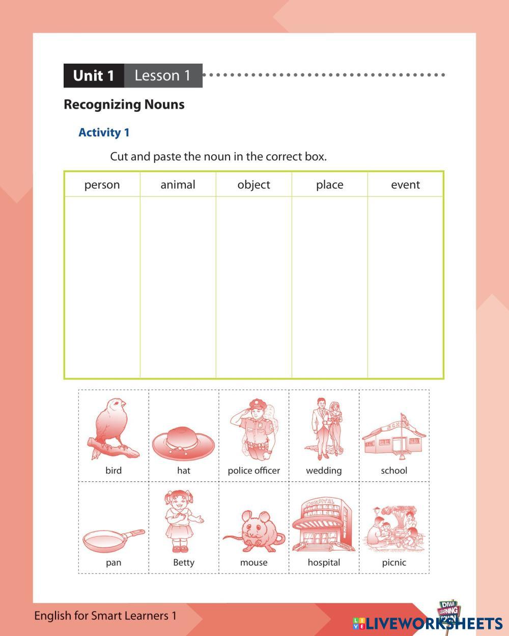 RECOGNIZING NOUNS Live Worksheets
