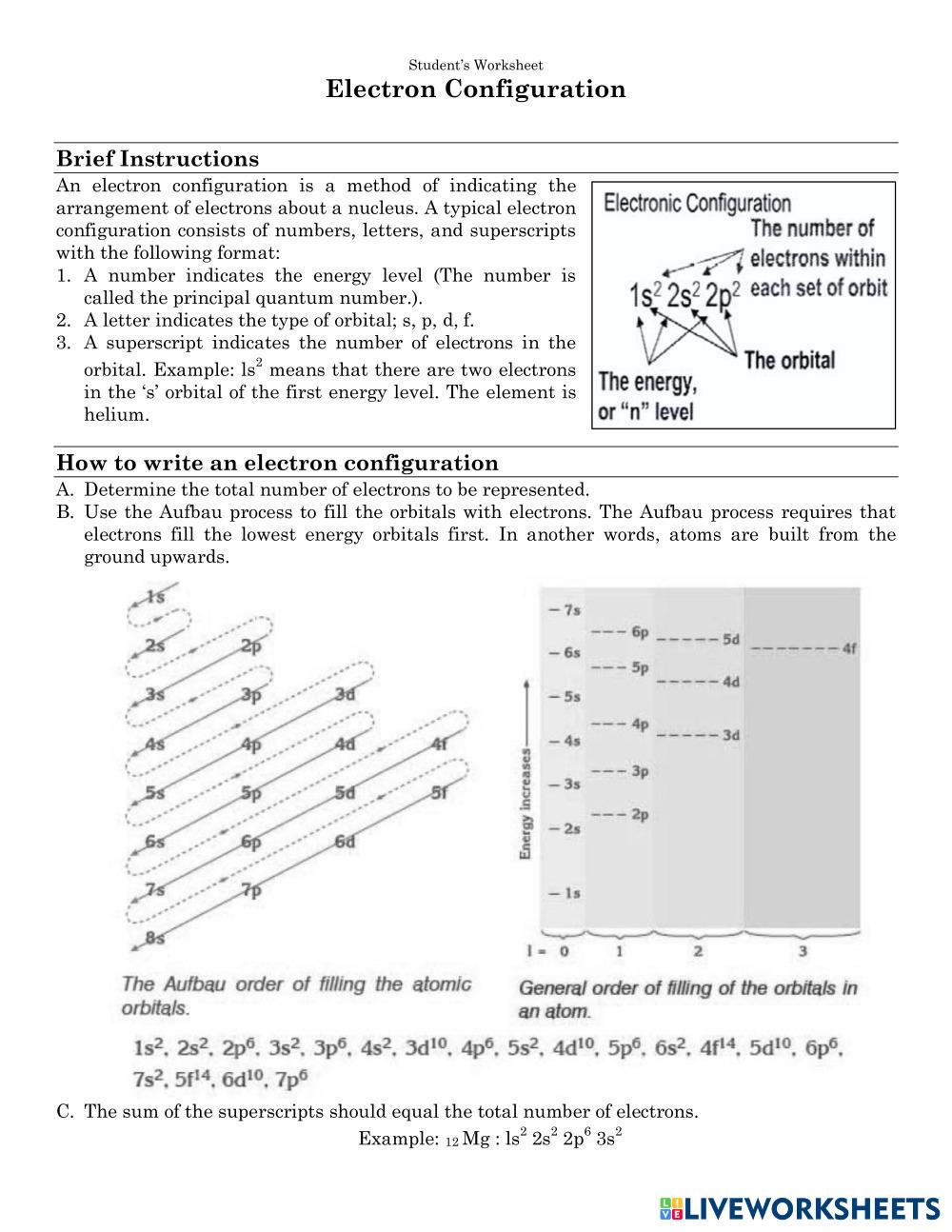 Electron Configuration Live Worksheets
