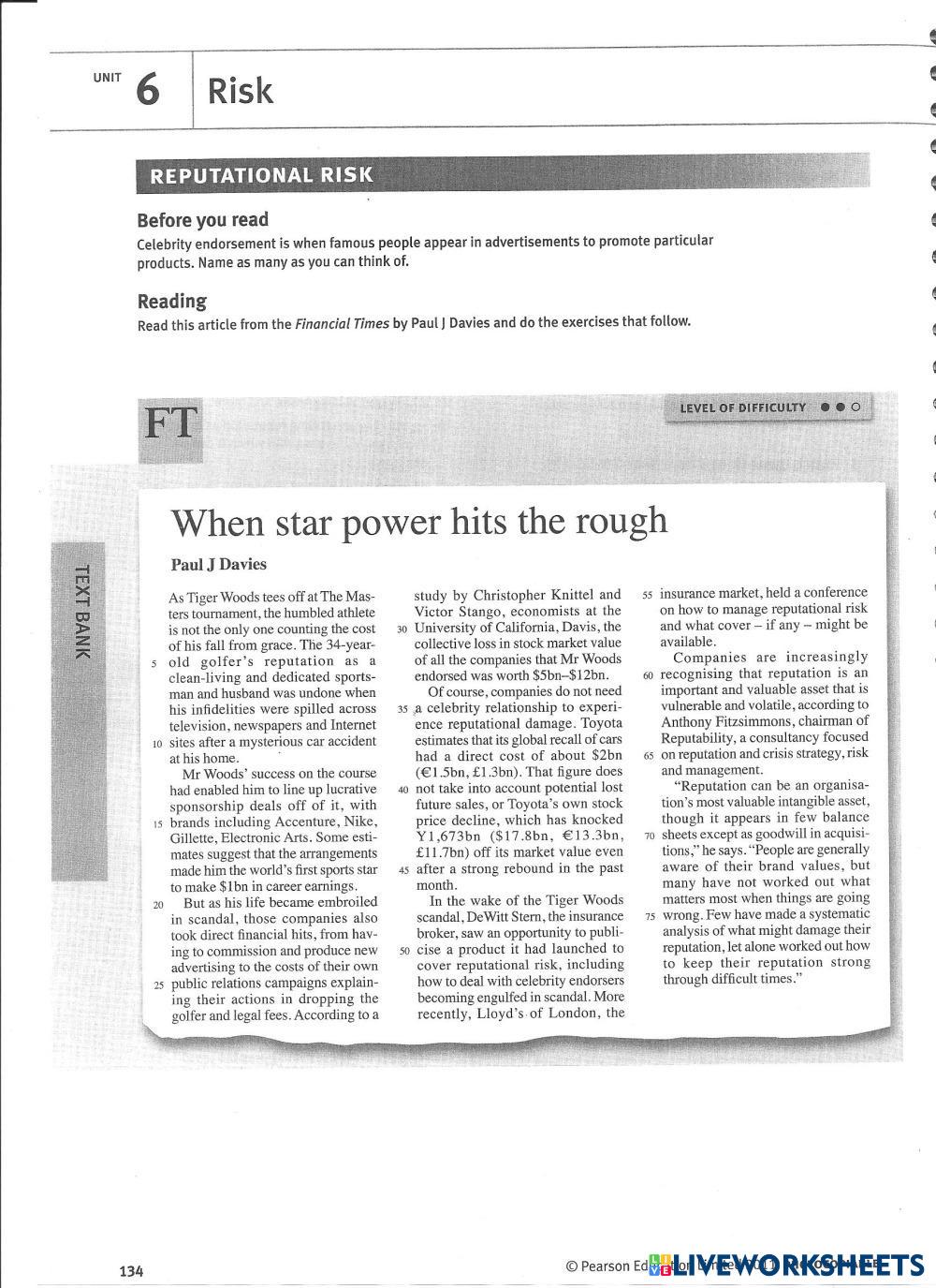 Reputational risk | Live Worksheets